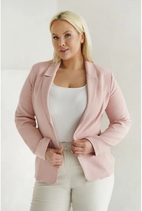 Gładka wygodna pudrowo różowa klasyczna marynarka plus size xxl xxxl