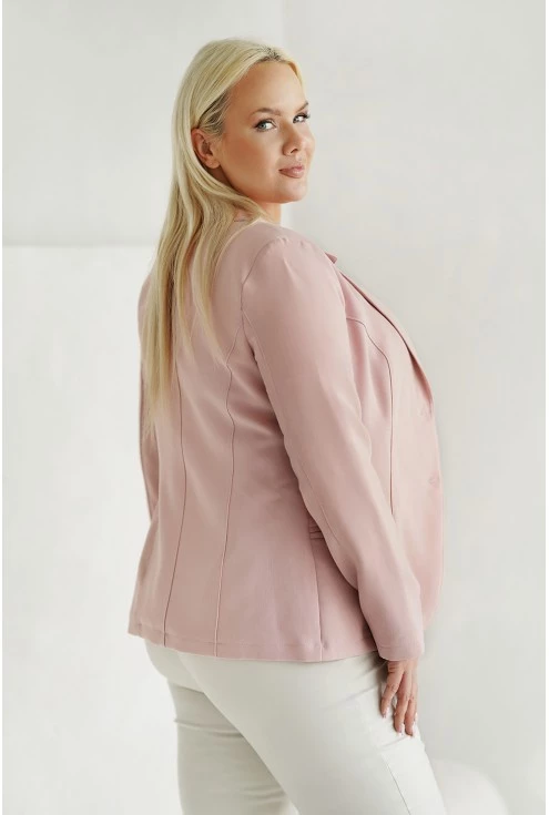 Tył eleganckiej pudrowo różowej marynarki plus size dla kobiet xxl xxxl