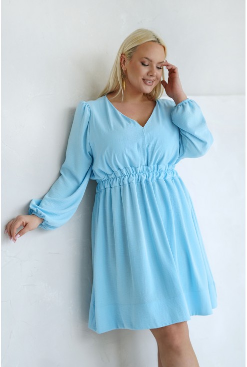 Błękitna rozkloszowana sukienka z gumką w talii duże damskie rozmiary