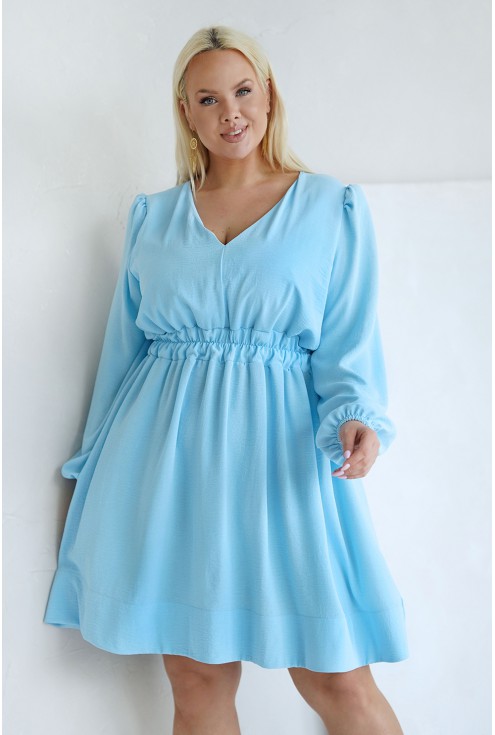 Błękitna rozkloszowana sukienka z gumką w talii xxl xxxl plus size