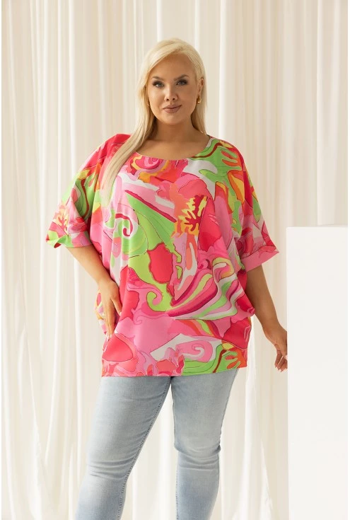 Limonkowo-różowa tunika plus size oversize monasou