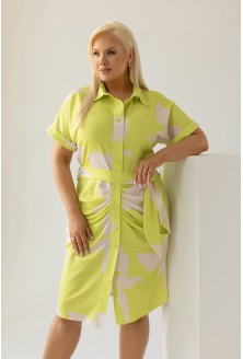 Limonkowa sukienka z guzikami i paskiem - Lisette