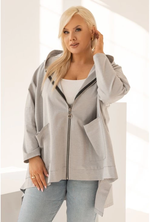 Szara bluza plus size z kapturem