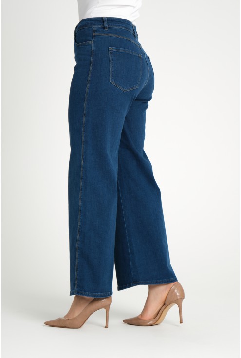 niebieski jeansy z szeroka nogawka marinea duze rozmiary monasou