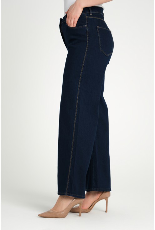 granatowe jeansy marinea plus size szeroka nogawka monasou