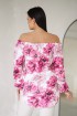 Biała bluzka w różowe kwiaty z wiązaniem przy dekolcie - Violet