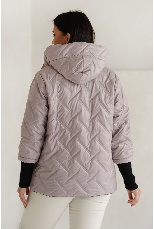 Tył ciepłej damskiej kurtki w kolorze wrzosowym w dużych rozmiarach plus size Monasou.pl