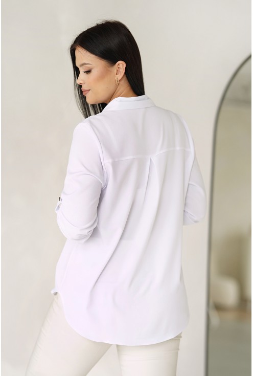 Biała damska koszula z podwijanymi rękawami w sklepie plus size Monasou.pl