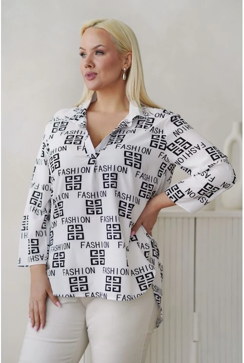 Biała koszula plus size w napisy xxl monasou