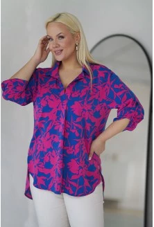 Chabrowo-różowa koszula plus size wzór rękaw 3/4 - Susanny