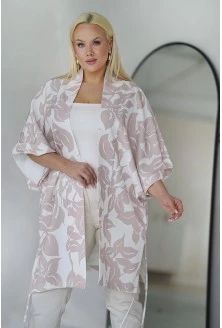 Beżowo-biała narzutka kimono plus size w kwiaty - Sakura