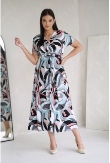Sukienka maxi w kolorowe wzory z marszczeniem pod biustem i krótkim rękawem - Mansi II