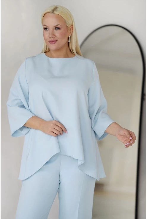 Błękitna elegancka rozkloszowana bluzka plus size monasou xxl