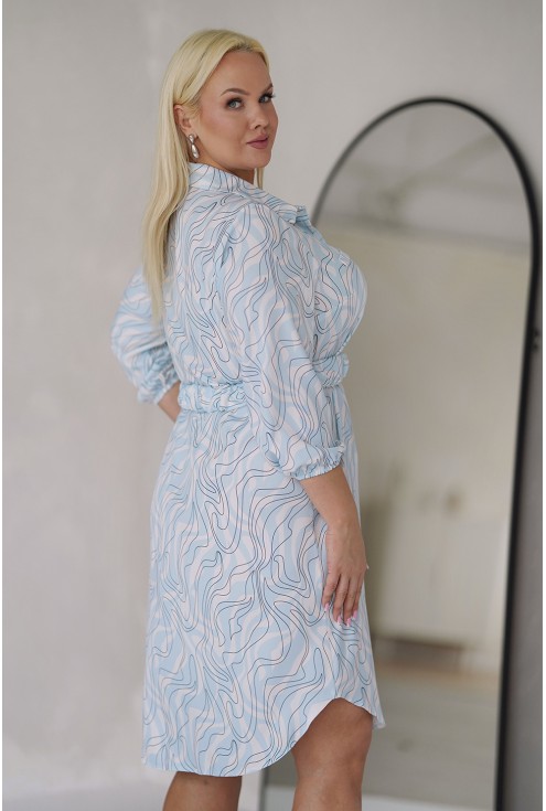 bialo niebieska sukienka we wzory erike z paskiem monasou