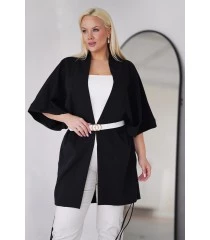 Czarna narzutka kimono plus size - Sakura