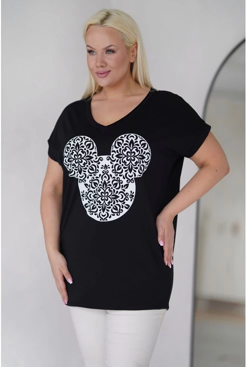 czarna tunika z białą grafiką plus size monasou