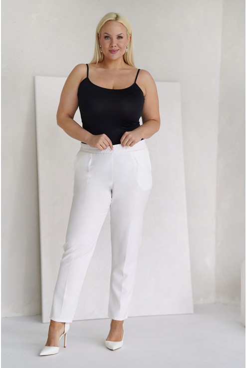 Kremowo-białe eleganckie spodnie xxl monasou