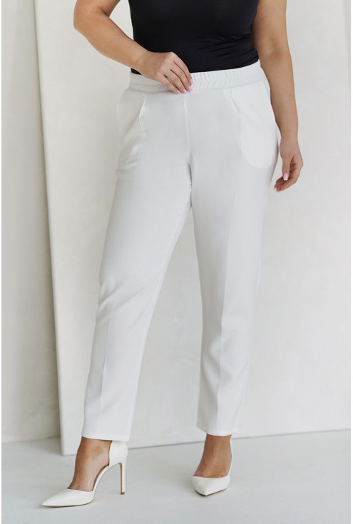 Kremowo-białe eleganckie spodnie z prostą nogawką xxl monasou
