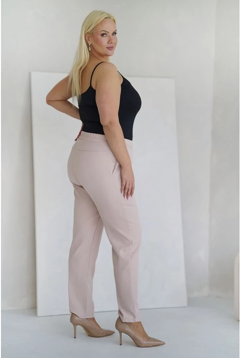 Beżowe eleganckie spodnie plus size monasou