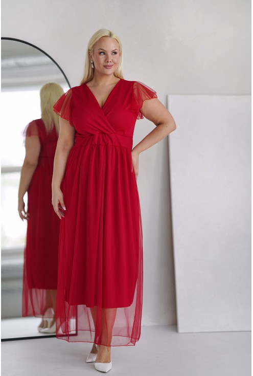 czerwona sukienka plus size maxi monasou