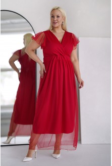 Czerwona wizytowa sukienka maxi z siateczką - RINNA