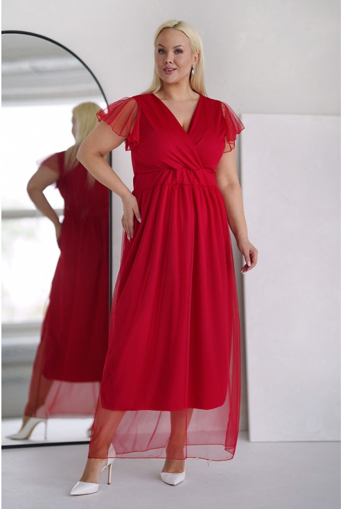 czerwona sukienka maxi w dużych rozmiarach monasou
