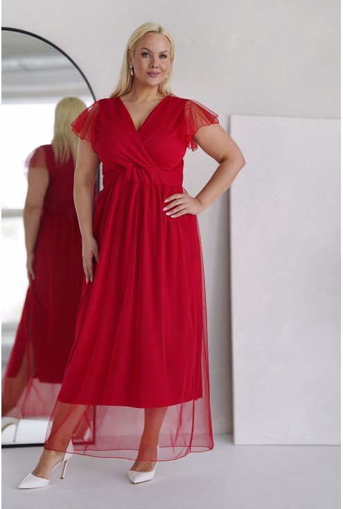 czerwona sukienka maxi xxl monasou zwiewna