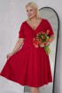 Czerwona sukienka rozkloszowana z kopertowym dekoltem - RETA MIDI