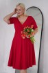 Czerwona sukienka rozkloszowana z kopertowym dekoltem - RETA MIDI