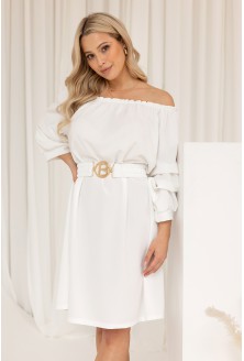 Biała sukienka hiszpanka z paskiem - NELLIE