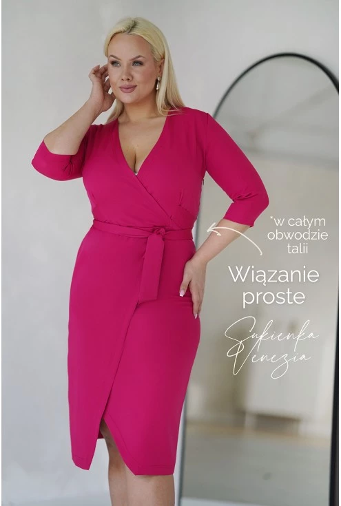 Fuksjowa sukienka z krótkim rękawem plus size xxl xxxl