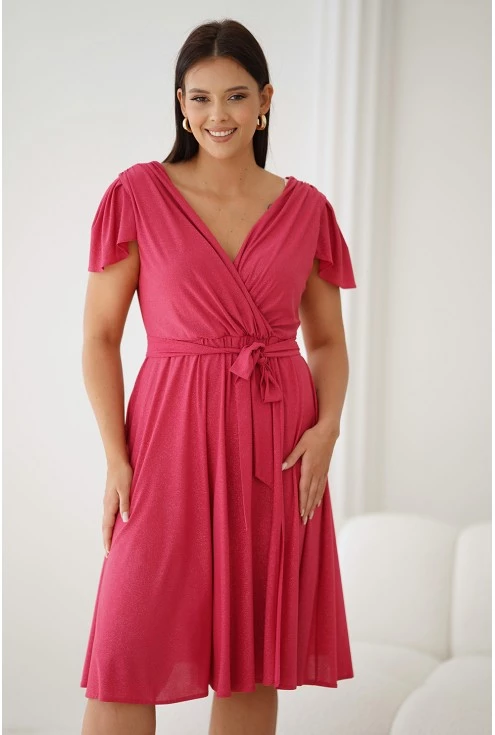 różowa sukienka w dużych rozmiarach z błyskiem xxl monasou