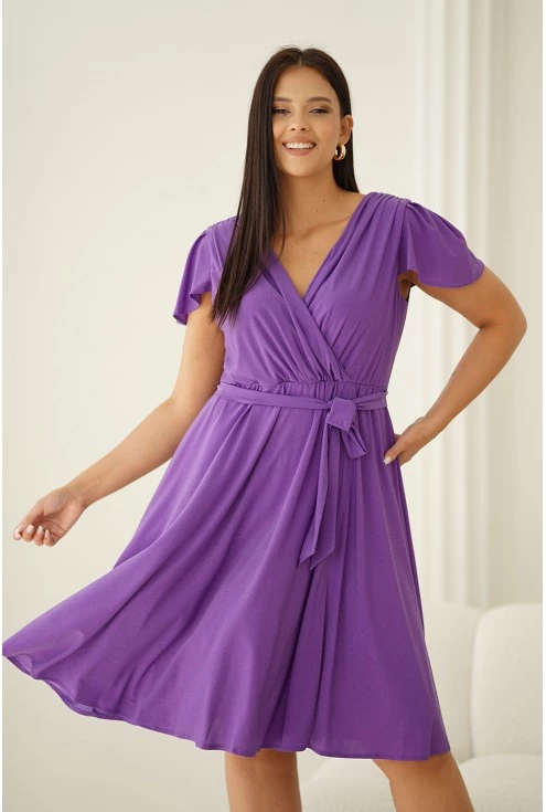 fioletowa sukienka rozkloszowana xxl monasou wiązanie