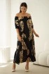 Czarna sukienka hiszpanka maxi w beżowy wzór - WENONA