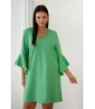 Zielona sukienka z falbanką przy rękawie - LUCREZIA