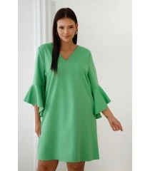 Zielona sukienka z falbanką przy rękawie - LUCREZIA