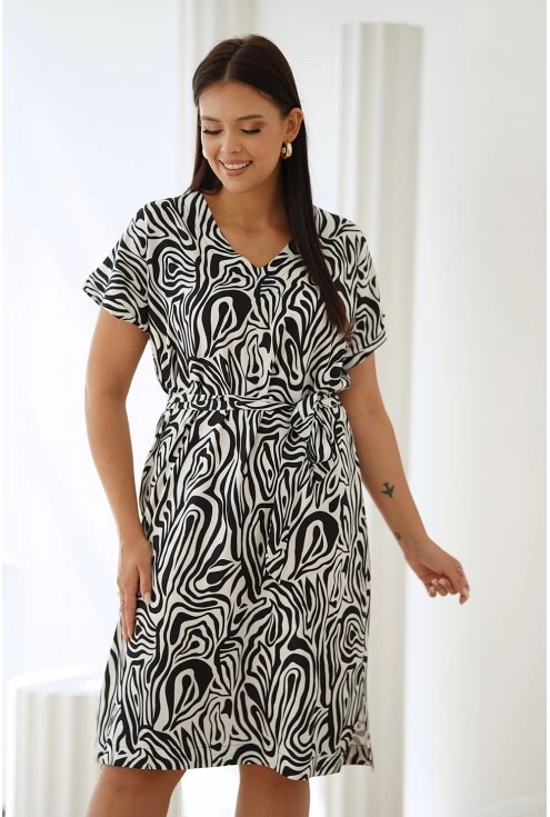 Sukienka czarno-biała zebra z paskiem xxl monasou