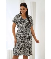 Sukienka czarno-biała zebra z paskiem - ROMOLA