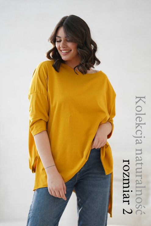 Miodowa bluzka z dłuższym rękawem moda damska plus size monasou