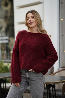 Bordowy sweter oversize z obniżoną linią ramion - LUCCI