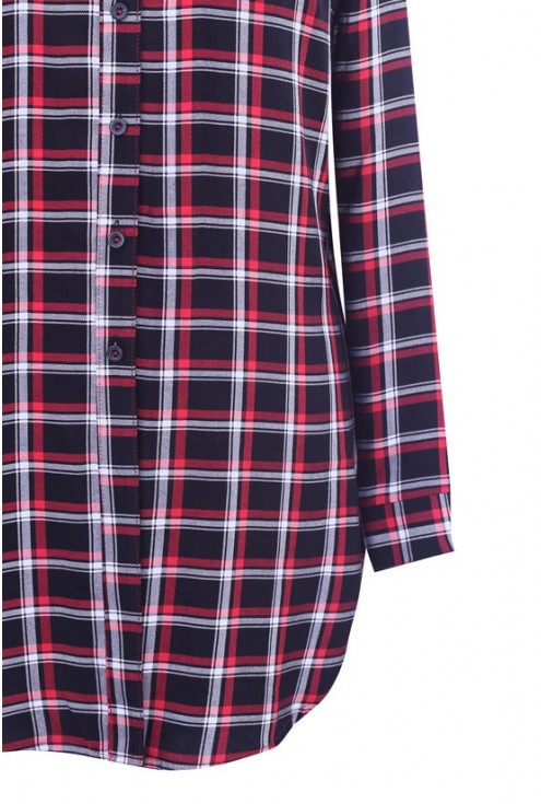 Długa koszula-tunika w drobną czarno-czerwoną kratę - SHEILA