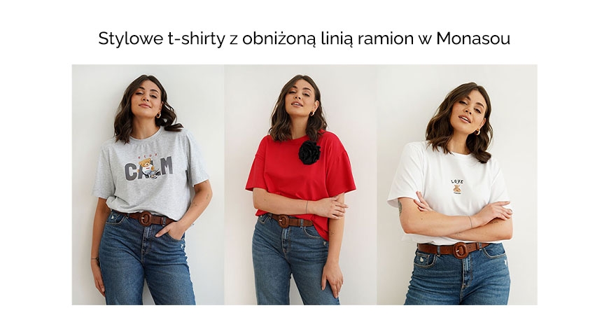 Stylowe t-shirty z obniżoną linią ramion w Monasou